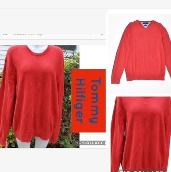 Tommy Hilfiger Red V‎ neck sweater XXL - Picture 4 of 8